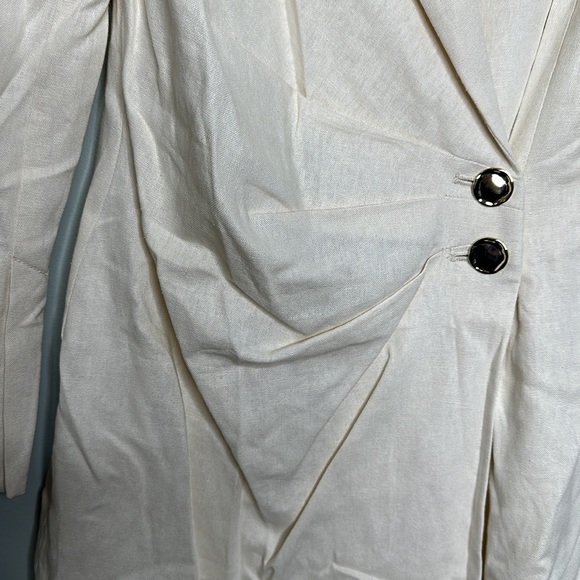 Zara Cream Colored Long Linen Blend Double Breasted Blazer Sz Medium! - Picture 3 of 8